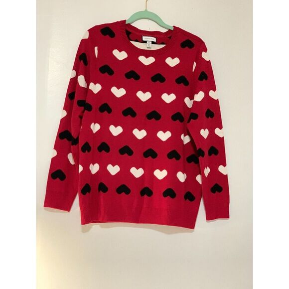 Charter Club Sweater Womens XL Red Heart Pattern Festive Crew Classic Playful - Picture 5 of 10
